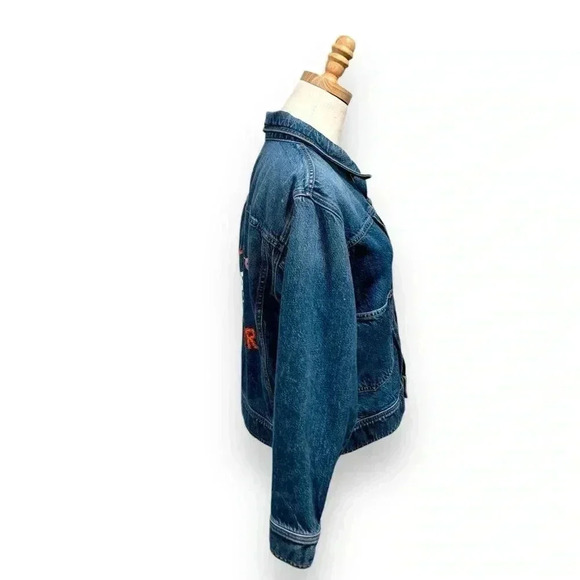NWOT MOTHER Shrunken Daybreak Drifter Denim Jacket Embroidered Size Medium - Picture 9 of 16